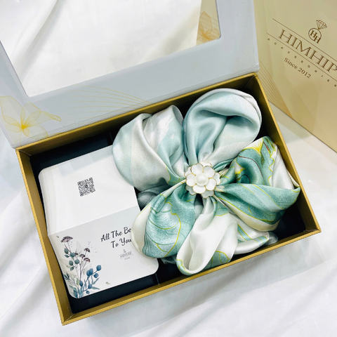 Set Quà 8/3 HimHip Khăn Lụa Cao Cấp 65x65cm & Cài Khăn Kèm Túi Hộp Thiệp - 1258