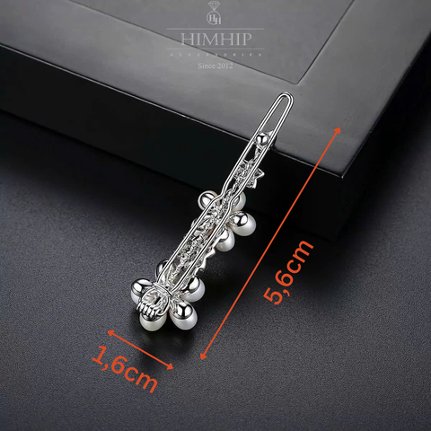 Kẹp Mái HimHip HKCC Hoa Mai Trắng Đính Hạt Trai Thật 5.6x1.6cm