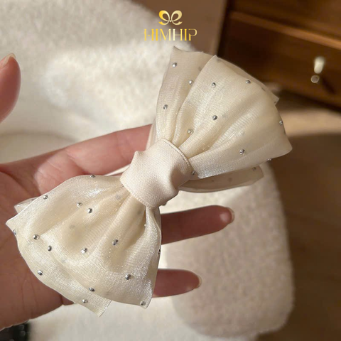 Kẹp Móc Dọc HimHip Resin Nơ Voan Bóng Đính Hạt Lấp Lánh 12cm