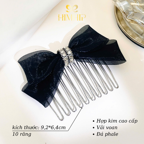 Xước Tóc HimHip HKCC Nơ Voan Thắt Hàng Phale 10 Răng 9,2x6,4cm