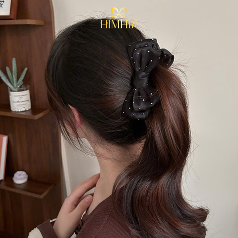 Kẹp Móc Dọc HimHip Resin Nơ Voan Bóng Đính Hạt Lấp Lánh 12cm