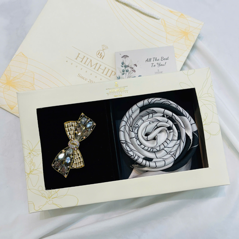 Set Quà HimHip Khăn Lụa Vuông 70x70cm & Kẹp Tóc Kèm Túi Hộp Thiệp - 25