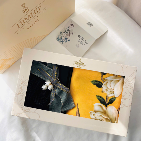 Set Quà Tặng HimHip Khăn Lụa Vuông 90x90cm & Bối Tóc Kèm Túi Hộp Thiệp - 118