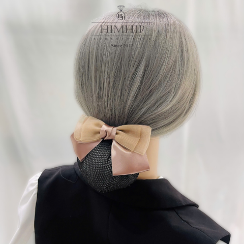 Kẹp Bối, Búi Lưới HimHip Phối Vải Voan Nơ Nâu Thanh Lịch 14cm