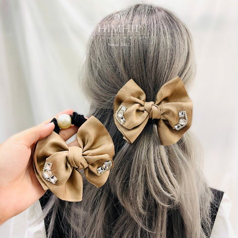 Dây Buộc Tóc HimHip Bèo Nhúm Thắt Nơ Đính Hạt Phale Lấp Lánh Phối Hạt Giả Trai 10*11cm