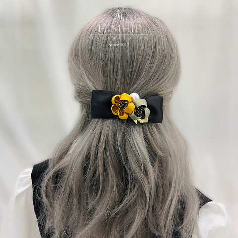 Kẹp Bối, Búi Lưới HimHip Mix Hạt Giả Trai 2 Bông Hoa Sang Trọng 13.5cm