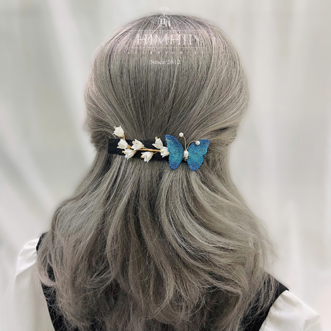 Kẹp Bối, Búi Lưới HimHip Mix Trai Bướm Xanh Phối Hoa Chuông Thanh Lịch