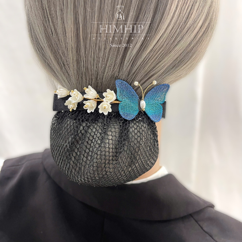 Kẹp Bối, Búi Lưới HimHip Mix Trai Bướm Xanh Phối Hoa Chuông Thanh Lịch