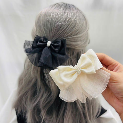 Kẹp Bấm HimHip HKCC Nơ Vải 3 Lớp Phối Vòng Giả Trai 13*8.5cm