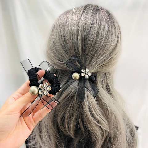 Dây Buộc Tóc HimHip Nơ Vải Hoa Phale 5 Cánh Phối Hạt Giả Trai