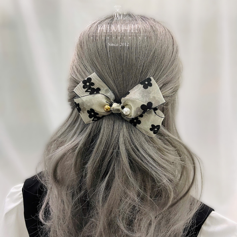 Kẹp Bối, Búi Lưới HimHip Mix Hạt Giả Trai Nơ Nâu Họa Tiết Hoa 4 Cánh Thanh Lịch