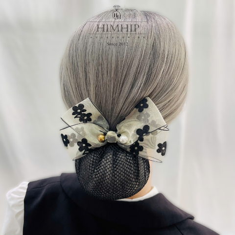 Kẹp Bối, Búi Lưới HimHip Mix Hạt Giả Trai Nơ Nâu Họa Tiết Hoa 4 Cánh Thanh Lịch