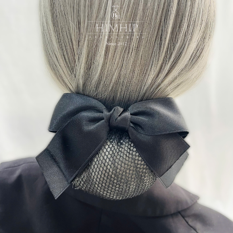 Kẹp Bối, Búi Lưới HimHip Phối Vải Trơn Nơ Đen Bản To Thanh Lịch