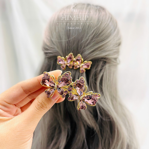 Kẹp Bấm HimHip HKCC Hồ Điệp Đính Phale Tím 6.3*3.5cm