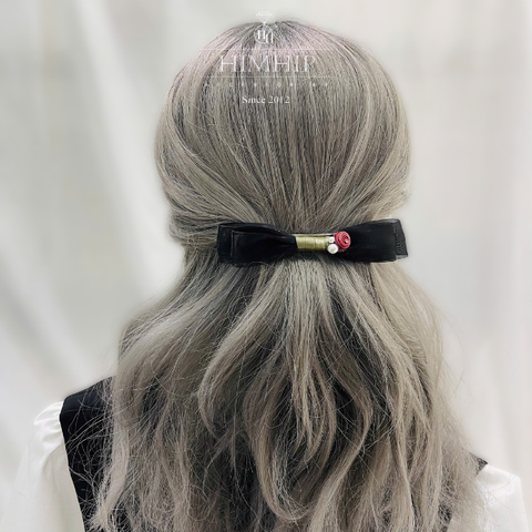 Kẹp Bối, Búi Lưới HimHip Đính Hạt Giả Trai Nơ Đen Charm Hoa Hồng Thanh Lịch 12cm