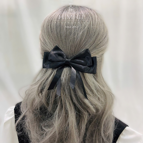 Kẹp Bối, Búi Lưới HimHip Phối Vải Trơn Nơ Đen Tua Rua Thanh Lịch 13cm