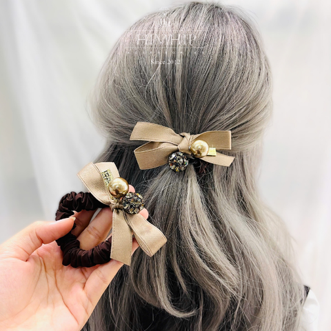 Scrunchies HimHip Nở Vải Hạt Giả Trai 1.5cm Phối Chùm Phale 1.5cm Sang Trọng