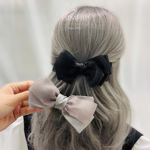 Kẹp Bối, Búi Lưới HimHip Phối Vải Voan Nơ To Thanh Lịch 7x13cm