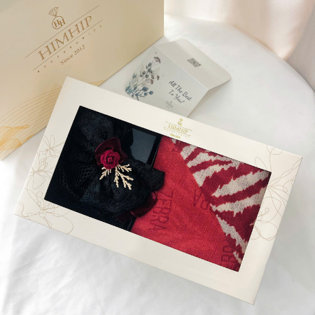 Set Quà Tặng HimHip Khăn Viscose 90x90cm & Bối Tóc Kèm Túi Hộp Thiệp - 116