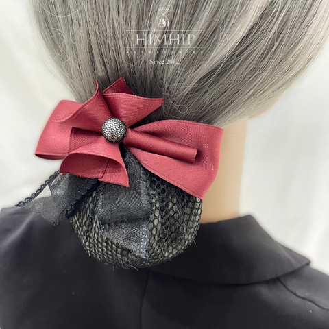Kẹp Bối, Búi Lưới HimHip Phối Vải Trơn Tạo Hình Bó Hoa Thanh Lịch 7x12cm