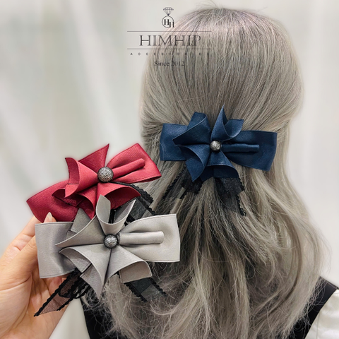 Kẹp Bối, Búi Lưới HimHip Phối Vải Trơn Tạo Hình Bó Hoa Thanh Lịch 7x12cm