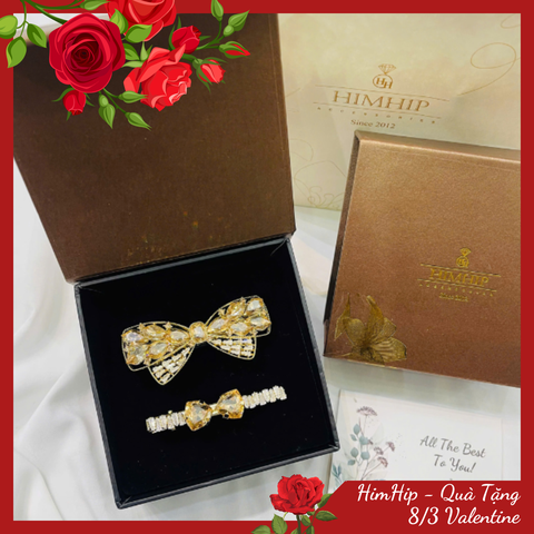 Set Quà 8/3 HimHip Kẹp Bấm & Kẹp Mái Kèm Túi Hộp Thiệp - 112