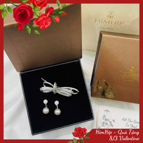 Set Quà 8/3 HimHip Khuyên Tai & Kẹp Mái Kèm Túi Hộp Thiệp - 255