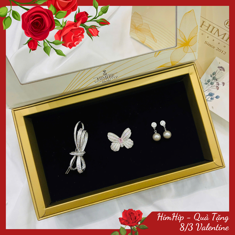 Set Quà 8/3 HimHip Khuyên Tai, Cài Áo & Kẹp Mái Kèm Túi Hộp Thiệp - 1167