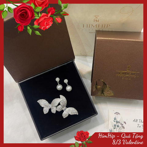 Set Quà 8/3 HimHip Khuyên Tai & Kẹp Bấm Kèm Túi Hộp Thiệp - 275