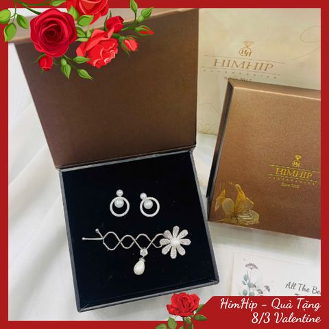 Set Quà 8/3 HimHip Khuyên Tai & Kẹp Mái Kèm Túi Hộp Thiệp - 259