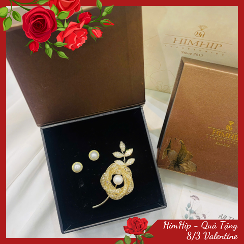 Set Quà 8/3 HimHip Khuyên Tai & Cài Áo Kèm Túi Hộp Thiệp - 265