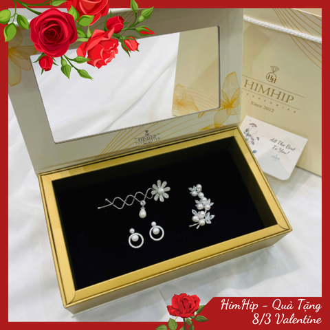 Set Quà 8/3 HimHip Khuyên Tai, Cài Áo & Kẹp Mái Kèm Túi Hộp Thiệp - 1170
