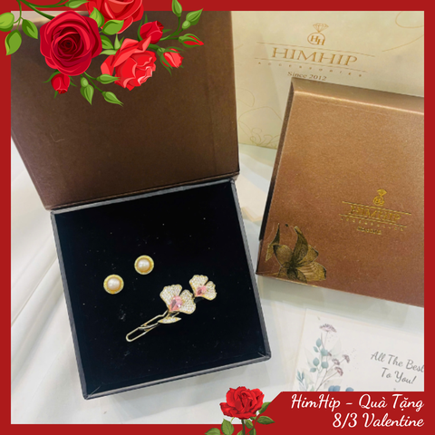 Set Quà Valentine 8/3 HimHip Khuyên Tai & Kẹp Mái Kèm Túi Hộp Thiệp - 273