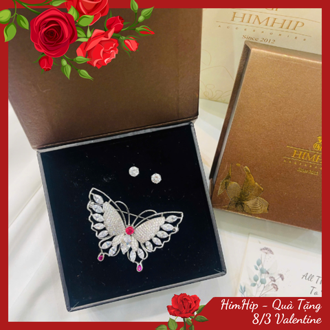 Set Quà 8/3 HimHip Khuyên Tai & Cài Áo Kèm Túi Hộp Thiệp - 261