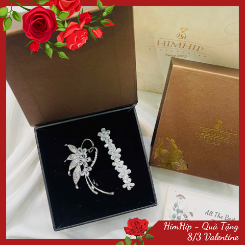Set Quà 8/3 HimHip Kẹp Mái & Cài Áo Kèm Túi Hộp Thiệp - 121