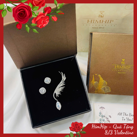 Set Quà 8/3 HimHip Khuyên Tai & Cài Áo Kèm Túi Hộp Thiệp - 257