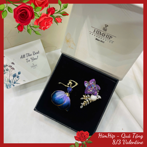 Set Quà Valentine 8/3 HimHip Cài Áo Kèm Túi Hộp Thiệp - 1108