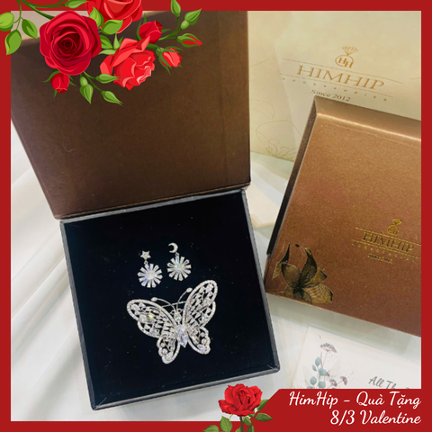 Set Quà 8/3 HimHip Khuyên Tai & Cài Áo Kèm Túi Hộp Thiệp - 264