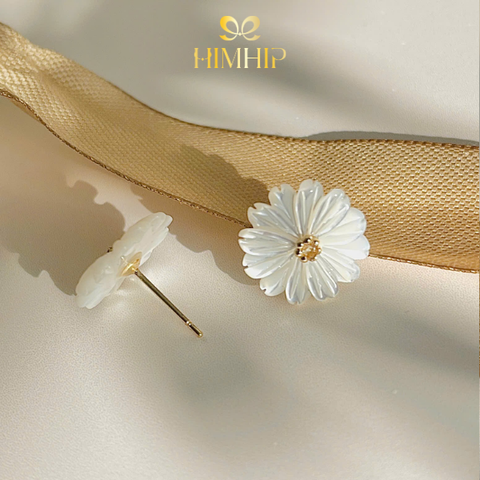 Khuyên Tai Nụ HimHip Como Daisy HKCC Khảm Trai 1.5cm