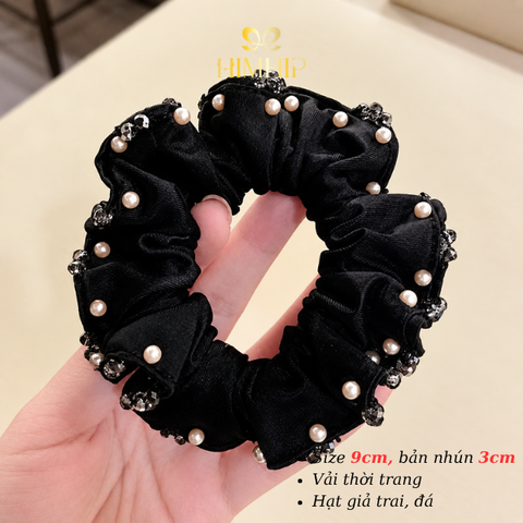 Dây Buộc Tóc HimHip Vải Nhún Viền Giả Trai Phối Đá Phale 9cm (bản nhún 3cm)