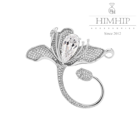 Trâm, Ghim Cài Áo HimHip Hoa 3 Cánh Trắng Sang Trọng Đính Phale 5*5,3cm