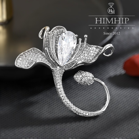 Trâm, Ghim Cài Áo HimHip Hoa 3 Cánh Trắng Sang Trọng Đính Phale 5*5,3cm