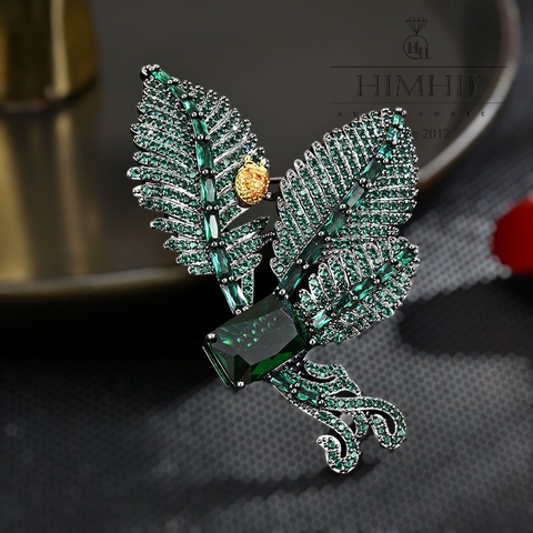 Trâm, Ghim Cài Áo HimHip Hoa 3 Lá Thanh Lịch Đính Phale Xanh 4,5*6cm