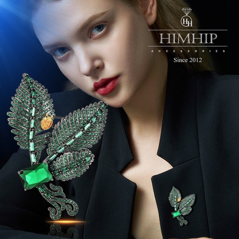 Trâm, Ghim Cài Áo HimHip Hoa 3 Lá Thanh Lịch Đính Phale Xanh 4,5*6cm
