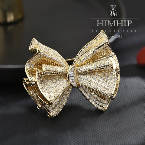 Trâm, Ghim Cài Áo HimHip Nơ Vàng Sang Trọng HKCC Đính Phale 4*5cm