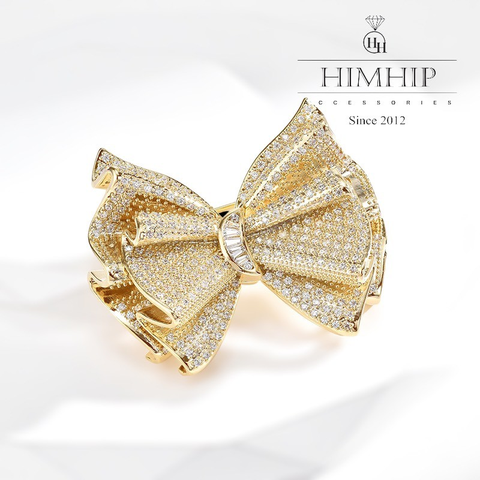 Trâm, Ghim Cài Áo HimHip Nơ Vàng Sang Trọng HKCC Đính Phale 4*5cm