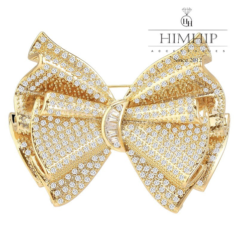 Trâm, Ghim Cài Áo HimHip Nơ Vàng Sang Trọng HKCC Đính Phale 4*5cm