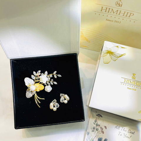 Set Quà HimHip 20/10 Khuyên Tai & Cài Áo Kèm Túi Hộp Thiệp - 215