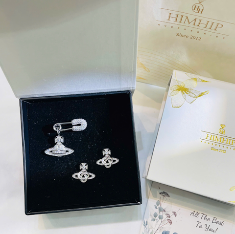 Set Quà HimHip Khuyên Tai & Cài Áo Kèm Túi Hộp Thiệp - 221
