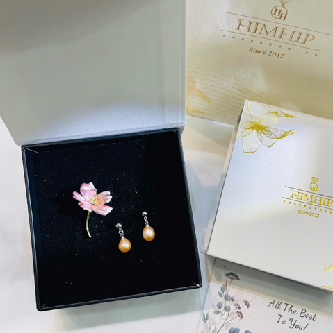 Set Quà HimHip 20/10 Khuyên Tai & Cài Áo Kèm Túi Hộp Thiệp - 222